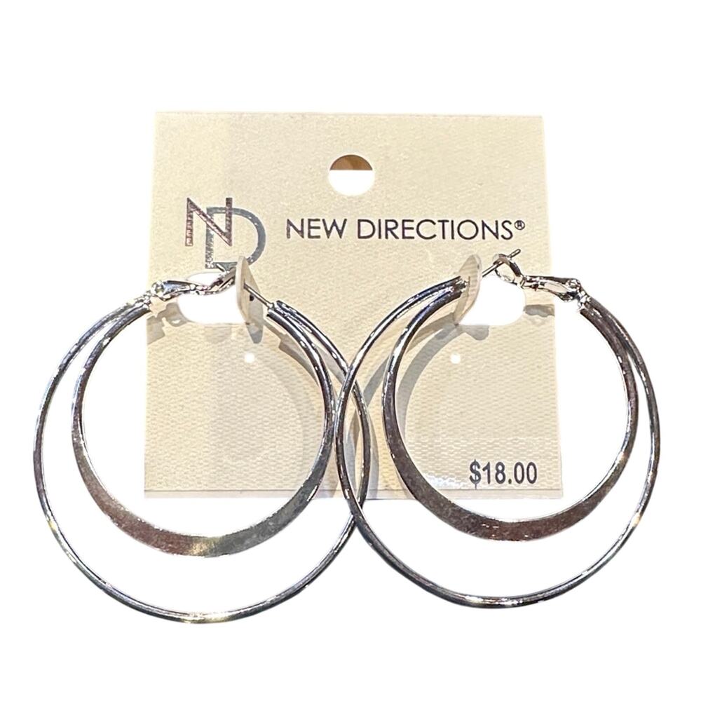 New‎ Directions Silver Double Hoop Statement Earrings NWT